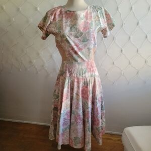 Vintage Floral Swing Dress / Cotton / Size Large